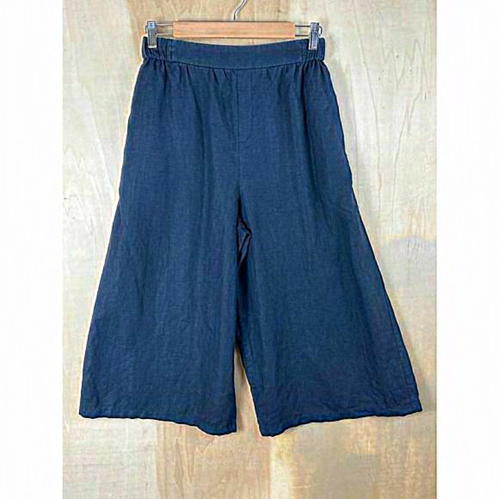 Linen Pants Womens Medium‎ Navy Blue Wide Leg